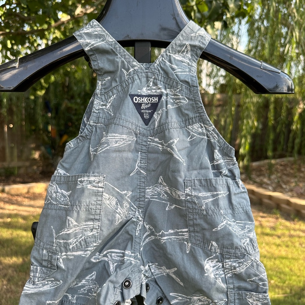 Oshkosh B’gosh- Shark Print Short Overalls- Multiple Sizes! - Picture 3 of 5